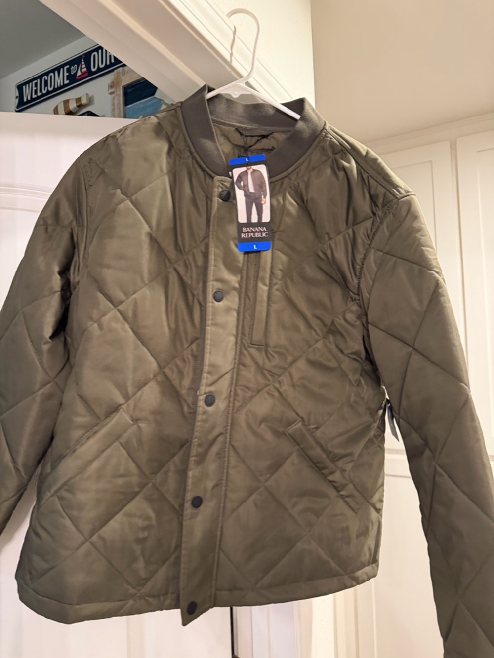 Banana Republic Quilted Bomber Jacket in Olive